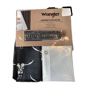 Wrangler Shower Curtain Black & Gold Longhorn Steer Skull 13 Pc Set 72 x 72 NEW